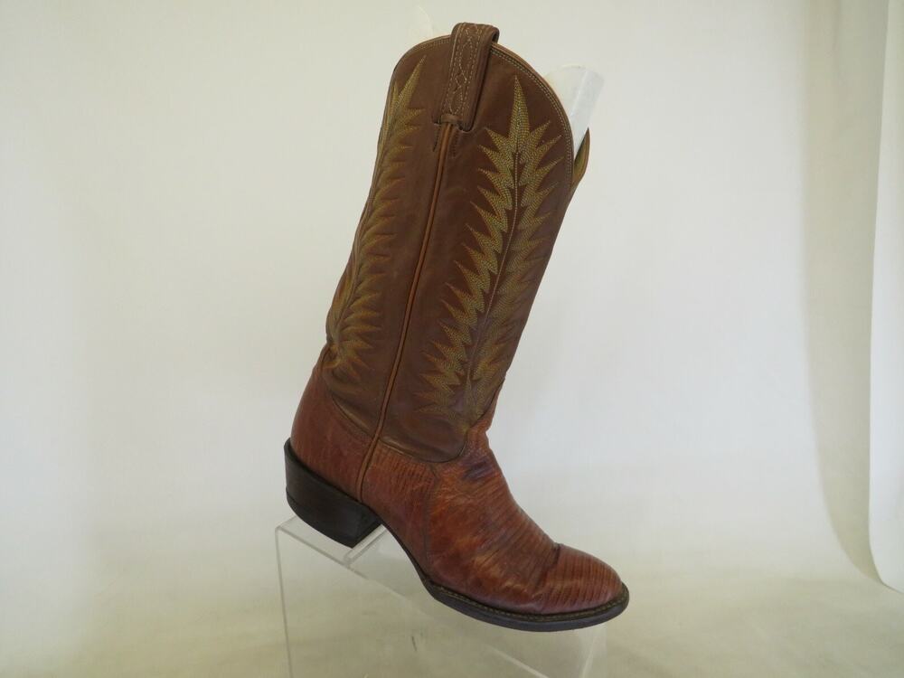 Tony Lama Brown Leather Lizard Western Cowboy Boots Mens Size 7.5 D Gold Label